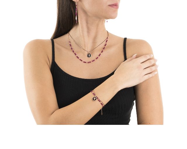 Collana Argento Rose Con Cristalli Fucsia E Croce Selezione Zanolli 164243 726cl1098b