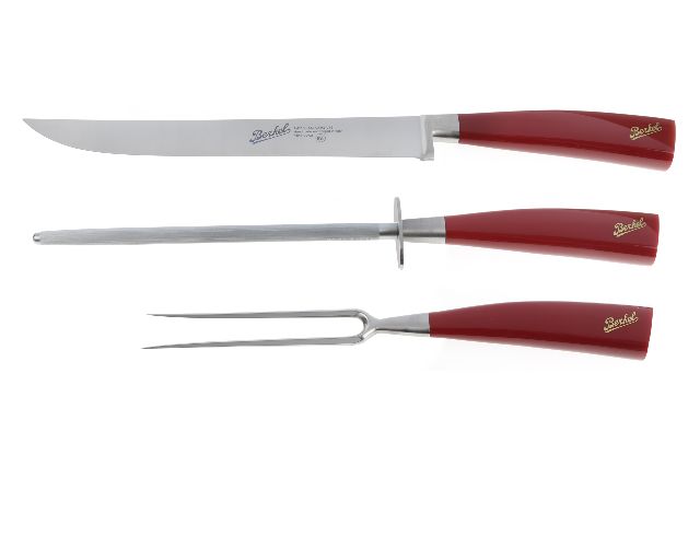 Set 3 pezzi arrosto elegance acciaio con manico rosso