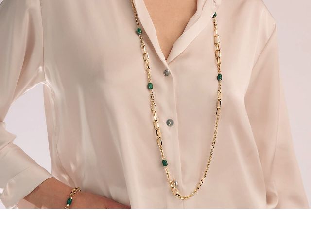 Necklace essenza in gilt bronze with malachite