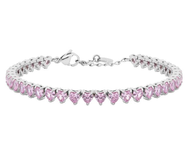 Bracciale tennis acciaio e zirconi rosa cuore