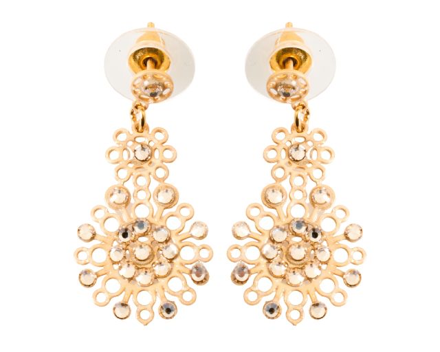 Orecchini in ottone dorato con strass champagne