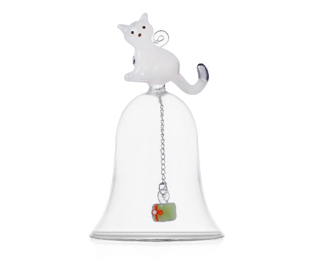 Idea regalo natale campana gatto bianco con regalo verde tabby cat