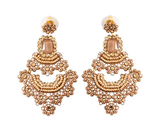 Orecchini in ottone dorato con strass champagne