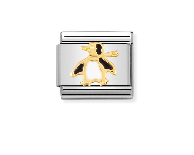 Pinguino composable acciaio oro e smalto
