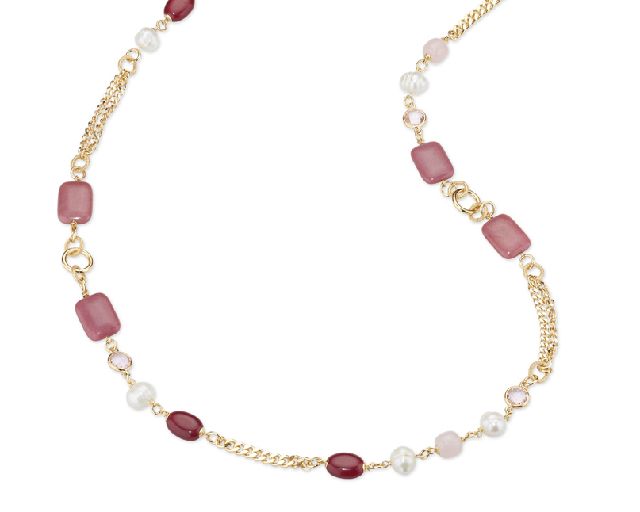 Collana fabiane ottone finitura dorata con perle di fiume e giada