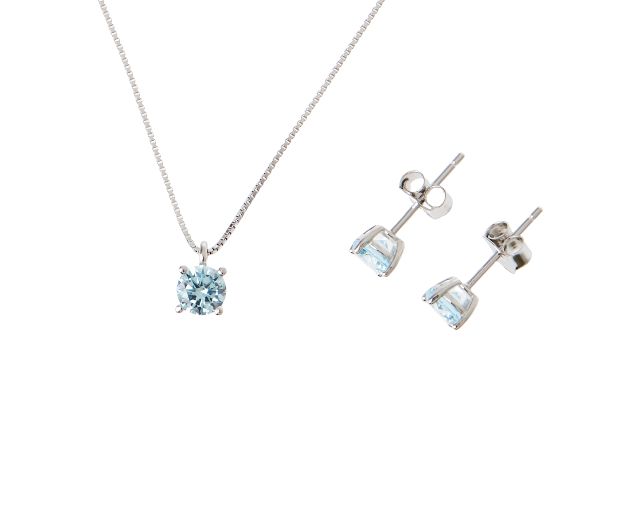 Parure necklace and earrings silver with aquamarine zircons
