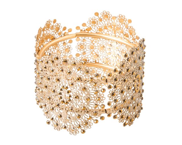 Bracciale elastico in ottone dorato con strass bronzo