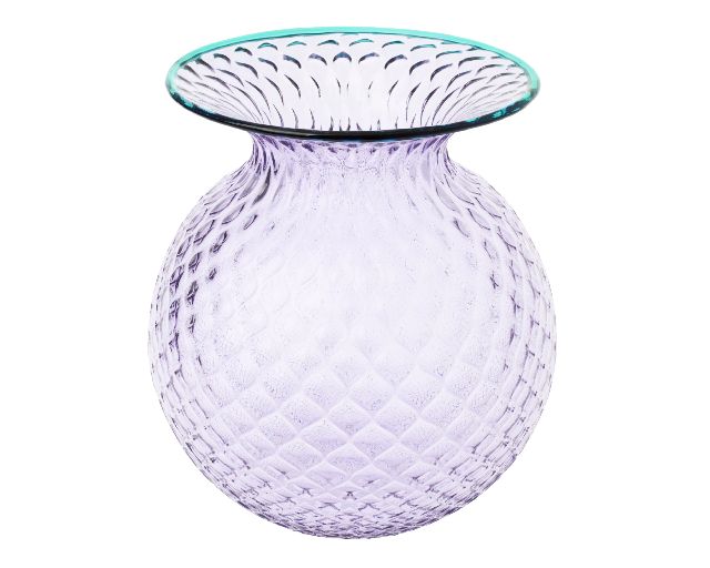 Vase fiori balloton murano glass lilac with mint green ring