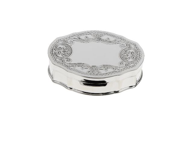 Oval pill box silver with engraving