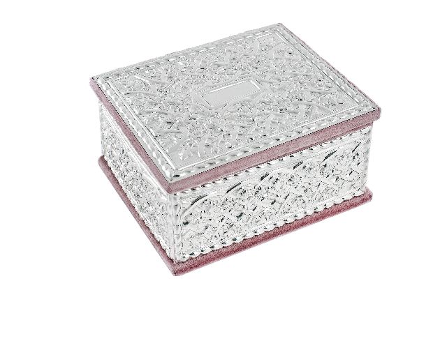 Jewellery box silver and pink velvet
