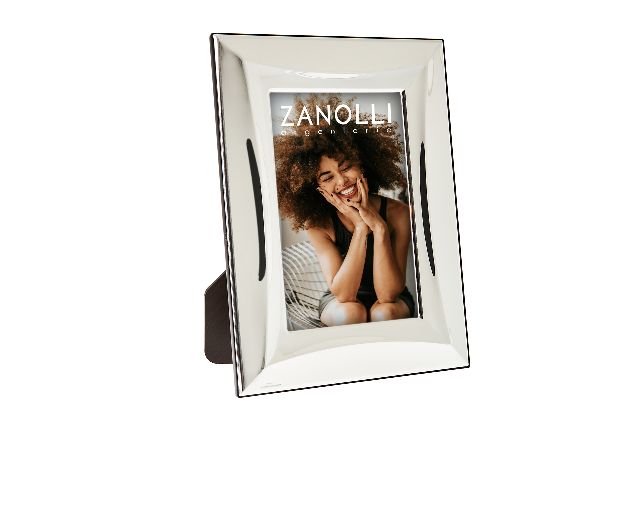 Cornice argento pvd a fascia lucida con retro in legno