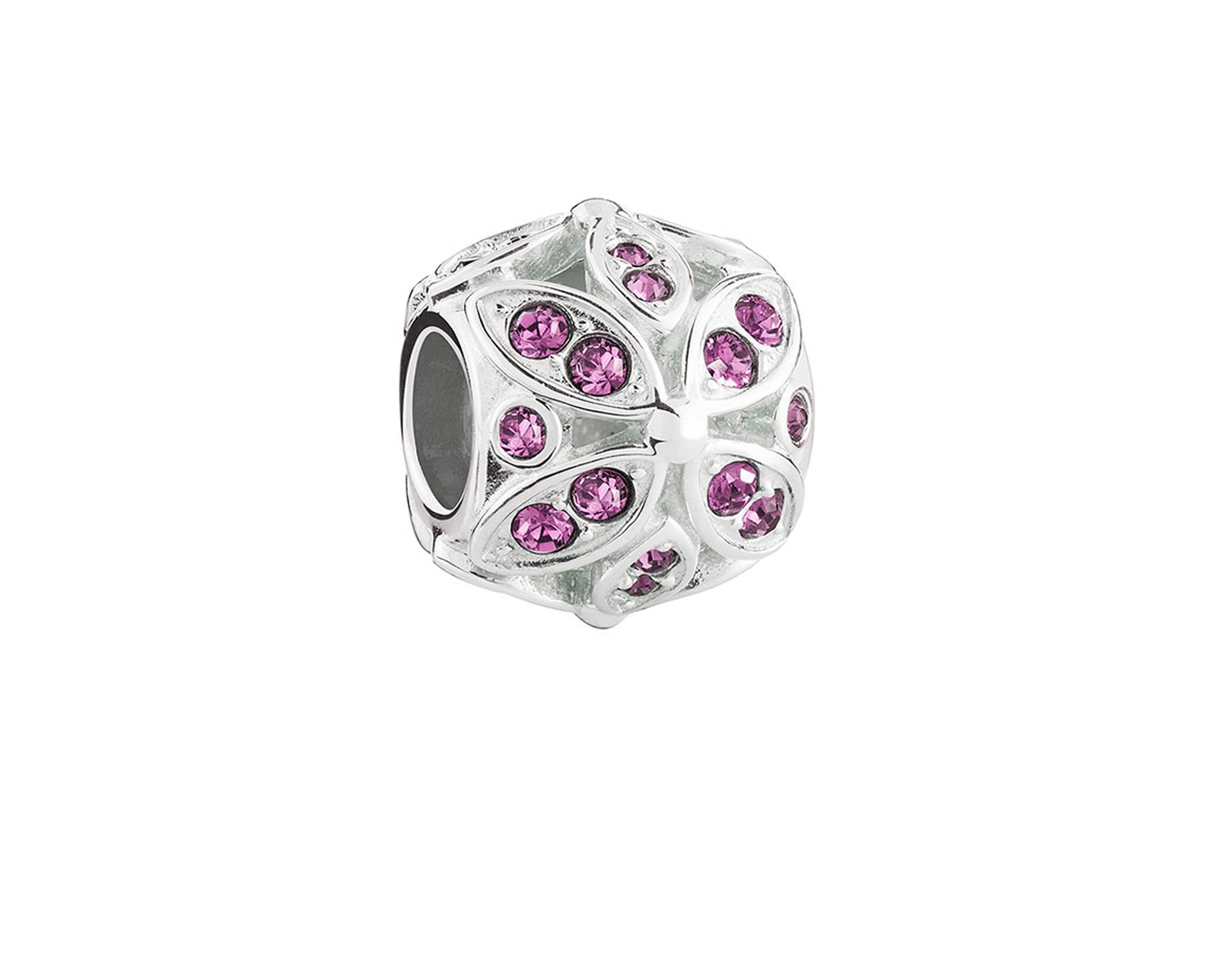 Charm Floral Color Accent Silver With Amethyst Crystals Chamilia