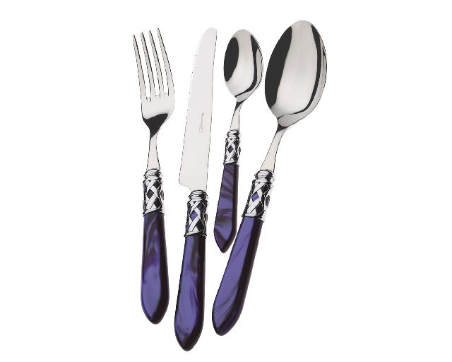Set posate aladdin acciaio con manico blu e ghiera cromata (24 pezzi)