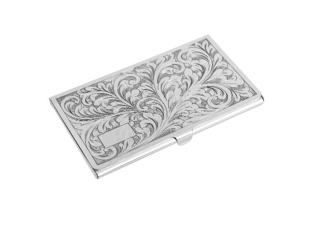 Business card holder for bag silver with florentine engraving