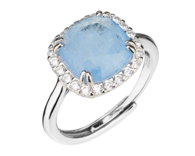 Anello argento con cubic zirconia e pietra idrotermale azzurra