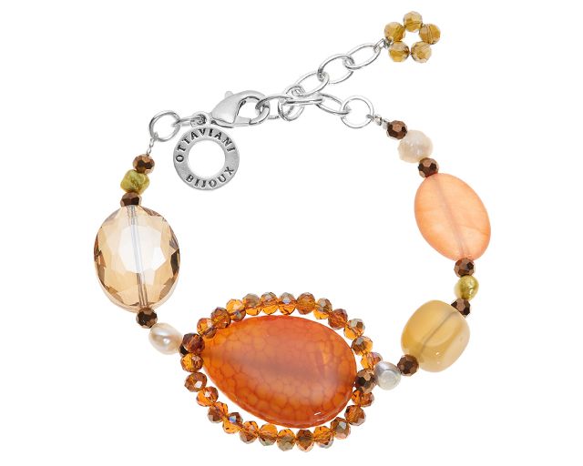Bracelet with agate, pearls, and crystals