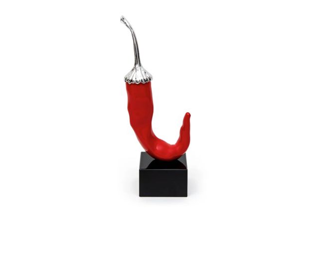 Scultura peperoncino rosso e argento