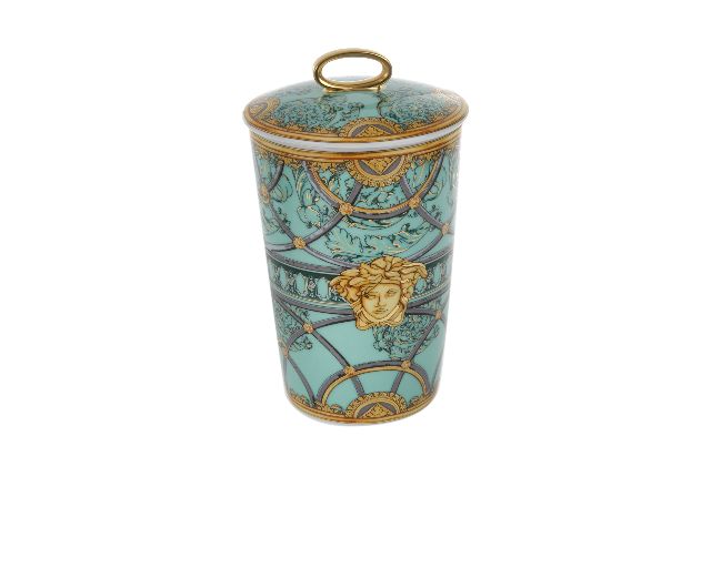 Vaso portacandela la scala del palazzo porcellana verde con coperchio e candela