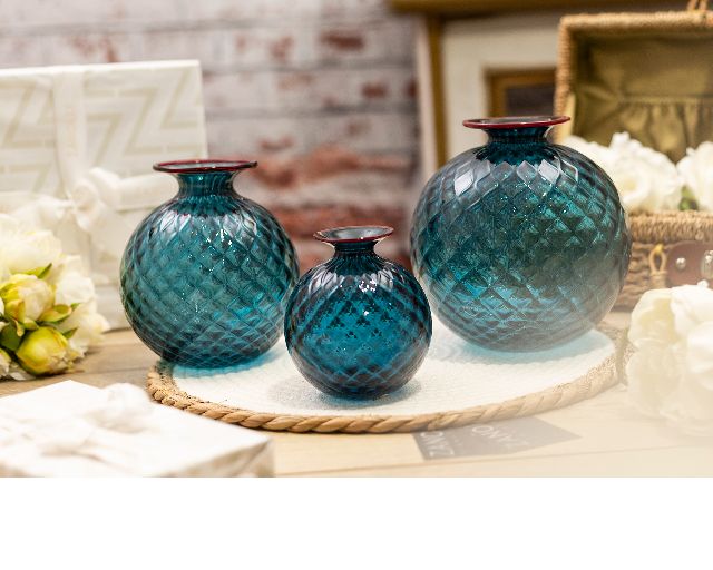 Vaso Monofiore Balloton Vetro Di Murano Orizzonte Con Filo Rosso Venini 154283 93110014ozrv