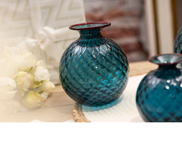 Vaso Monofiore Balloton Vetro Di Murano Orizzonte Con Filo Rosso Venini 154283 93110014ozrv