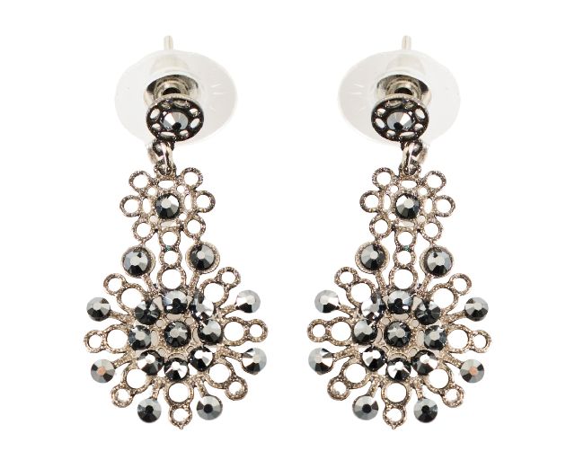 Earrings gold-plated brass with grey rhinestones