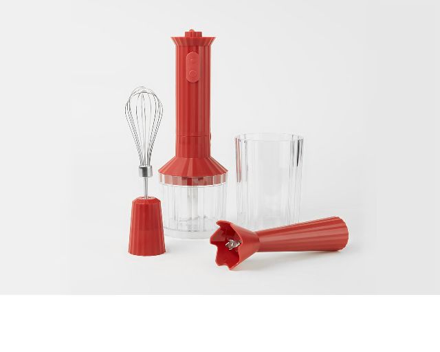 Set Frullatore Plisse Rosso Con Frusta E Tritatutto 4 Pezzi Alessi 166224 902mdl10sr