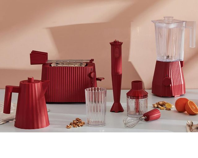 Set Frullatore Plisse Rosso Con Frusta E Tritatutto 4 Pezzi Alessi 166224 902mdl10sr