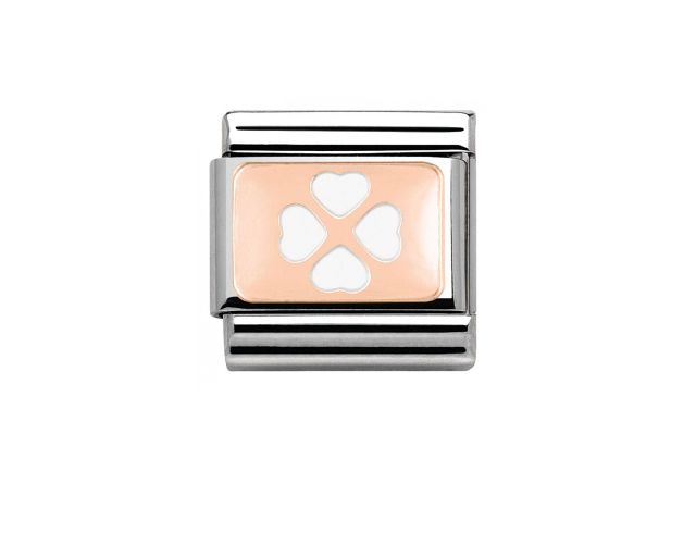 White four leaf clover composable steel rosegold and enamel