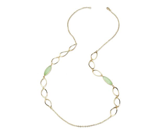 Collana floralie ottone finitura oro con occhio di gatto verde