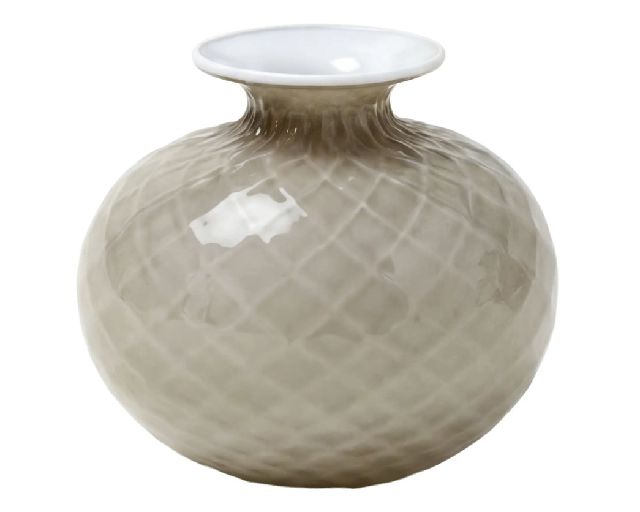 Vaso monofiore balloton vetro di murano talpa lattimo con filo lattimo