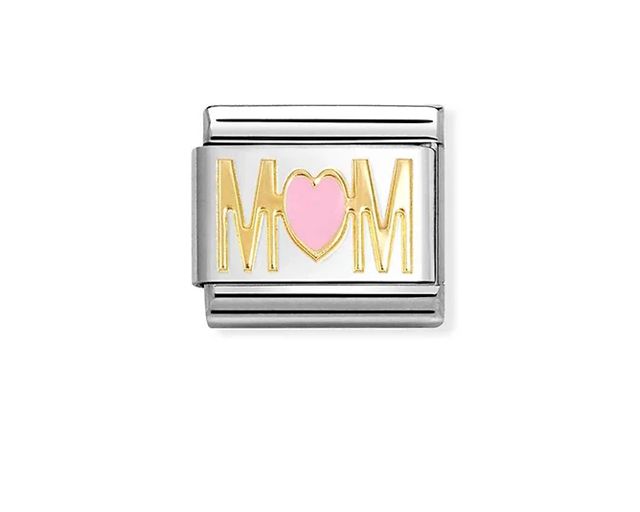Mom pink heart composable steel gold and enamel
