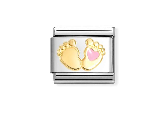 Piedino rosa composable acciaio oro e smalto