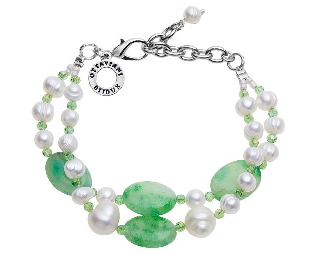 Bracelet 2 strands with agate, pearls, and amazonite