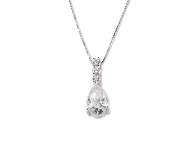 Necklace silver with white zircons