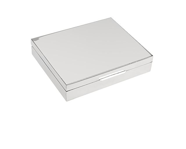 Scatola argento lucida con interno in legno