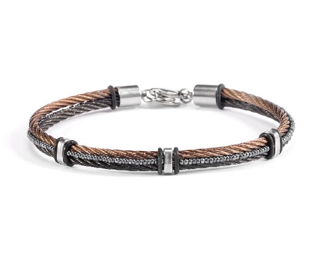 Bracciale split vetro di murano acciaio marrone e silicone