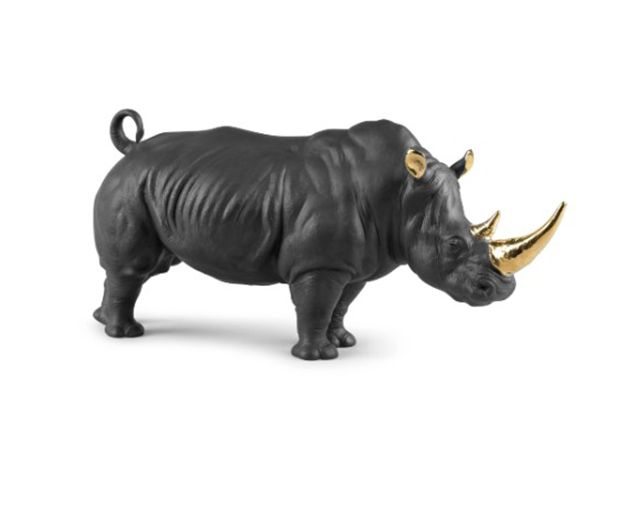 Rhinoceros porcelain black and gold