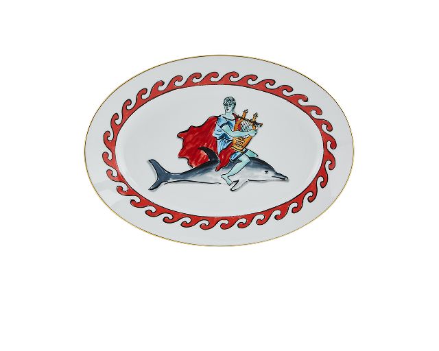 Oval tray il viaggio di nettuno porcelain dolphin white