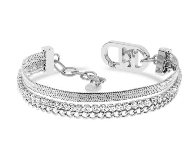 Bracciale acciaio tre fili zirconi centrali