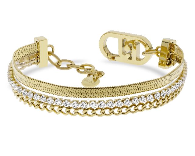 Bracciale acciaio dorato tre fili zirconi centrali