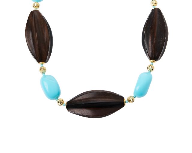 Collana argento dorato con ebano e turchese