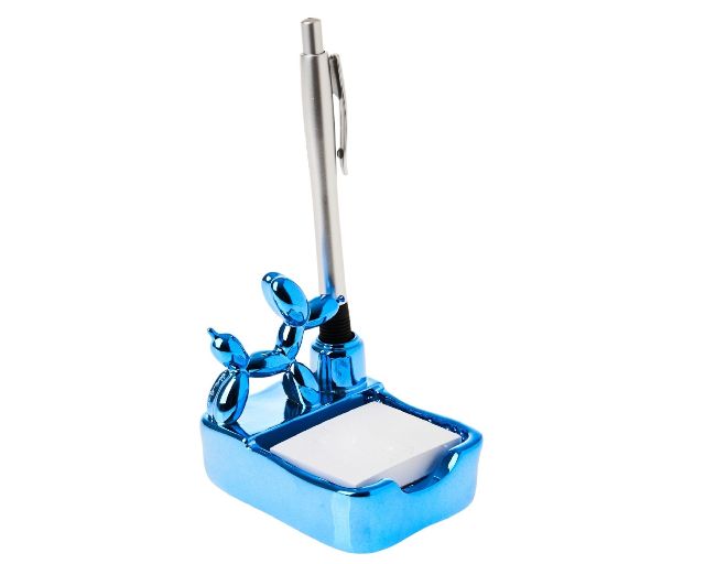 Sticky notes holder balloon dog blue with pen