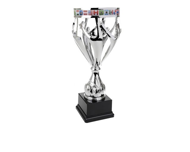 Trofeo bandiere del mondo in metallo con base