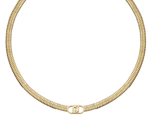 Collana acciaio dorato piatta logo centrale
