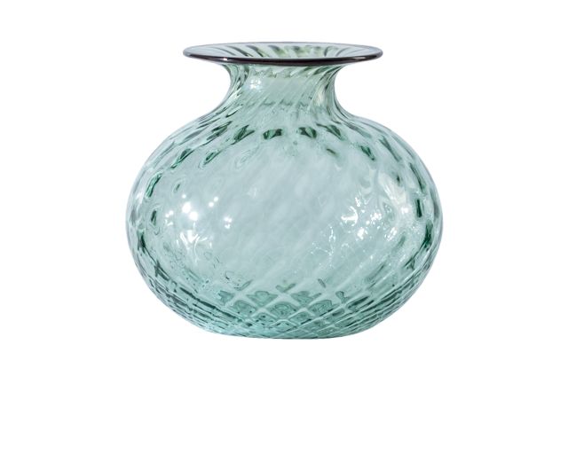 Vaso monofiore balloton vetro di murano verde rio con filo rosso sangue di bue
