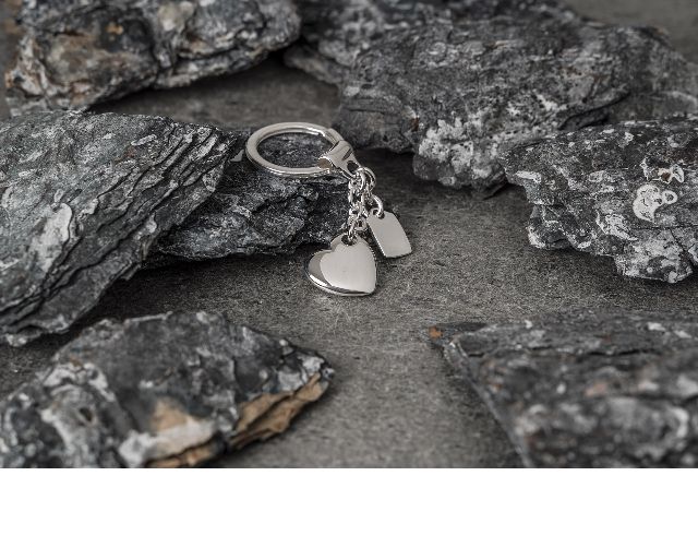 Portachiavi cuore argento con piastrina