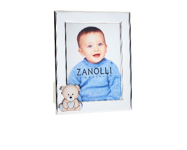 Picture frame teddy bear with heart pvd silver blue