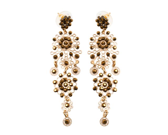 Earrings gold-plated brass with bronze rhinestones