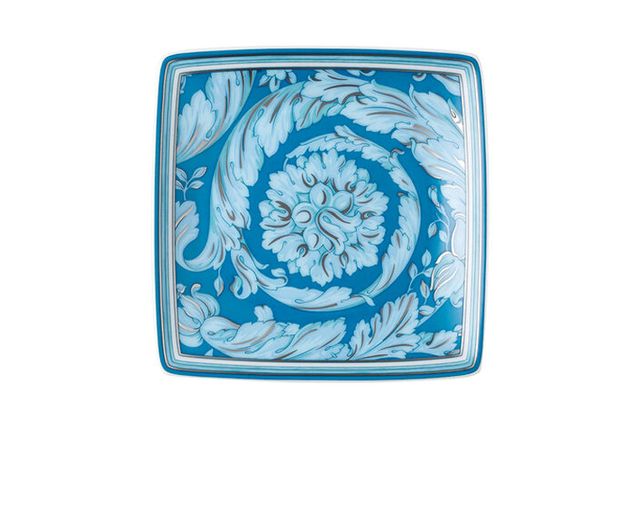 Coppa quadra piana barocco teal porcellana