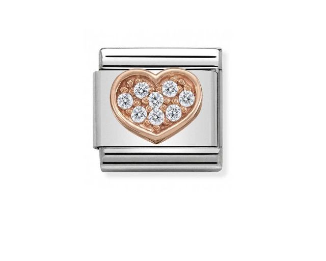 Cuore composable acciaio oro rosa 375 e zirconi
